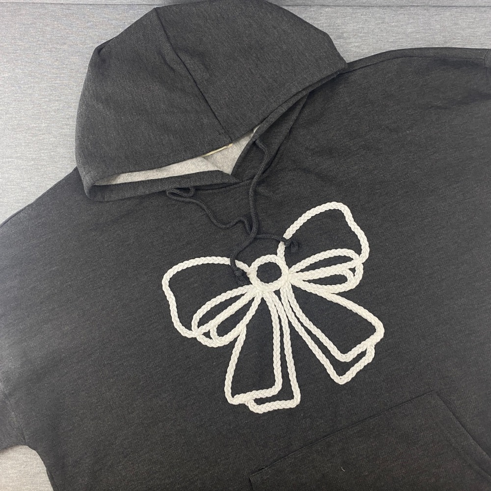 All in Love Gray Pullover Hoodie Rope Bow‎ Coquette Soft Girl Sweatshirt Cute XL
